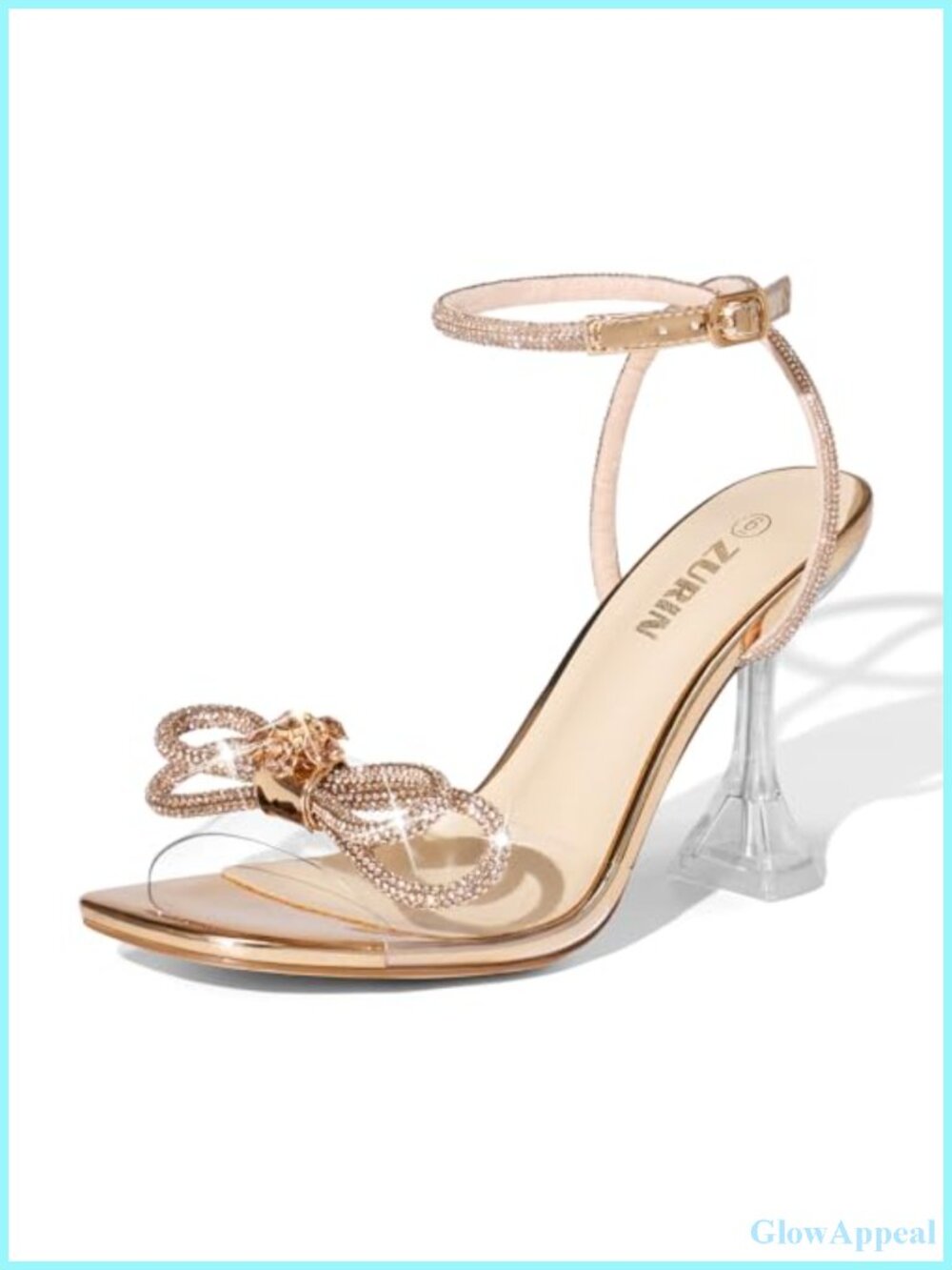 Women's Rhinestone Bow Clear Heeled Sandals Faux Leather Prom Heels